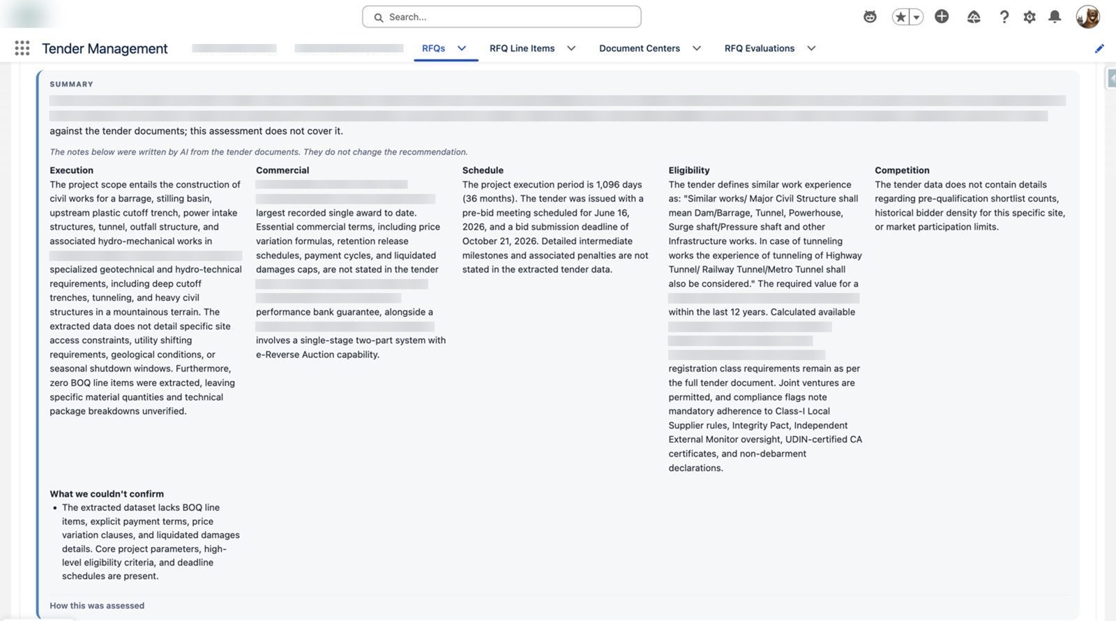 Plain-English analysis that admits gaps – Agentforce government tender management in Salesforce