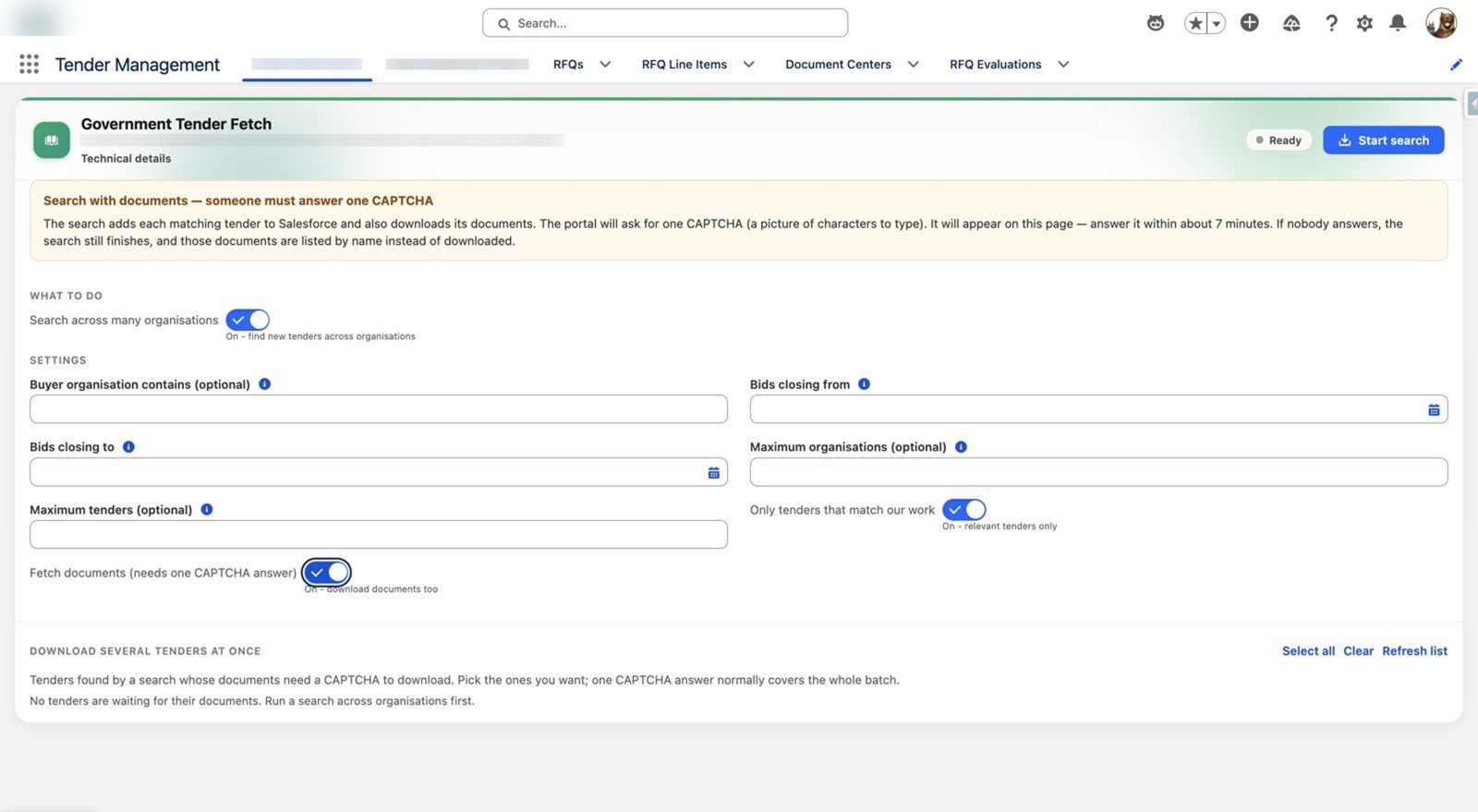 Set the search once – Agentforce government tender management in Salesforce