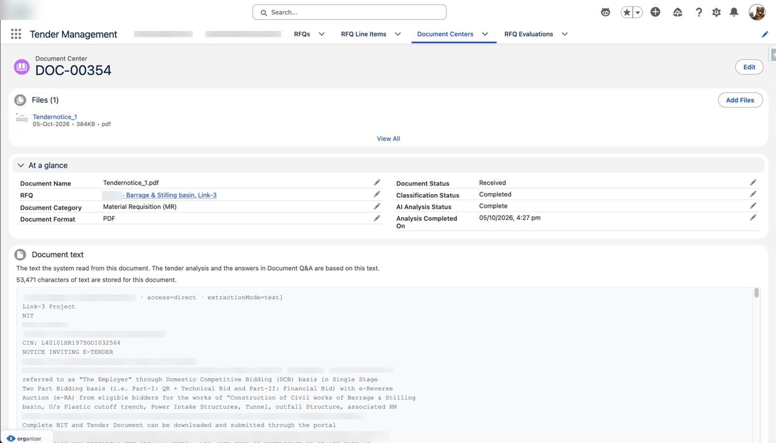The source document, side by side – Agentforce government tender management in Salesforce