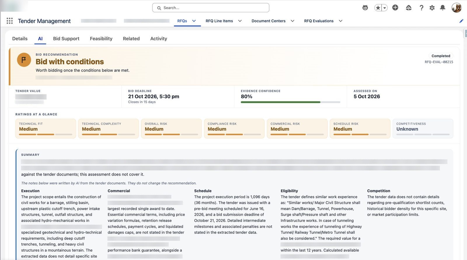 Bid recommendation with reasoning – Agentforce government tender management in Salesforce