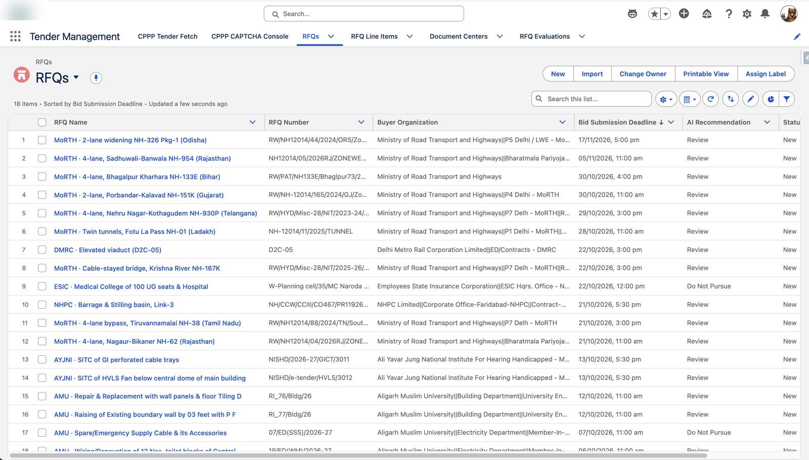 One sorted tender pipeline – Agentforce government tender management in Salesforce