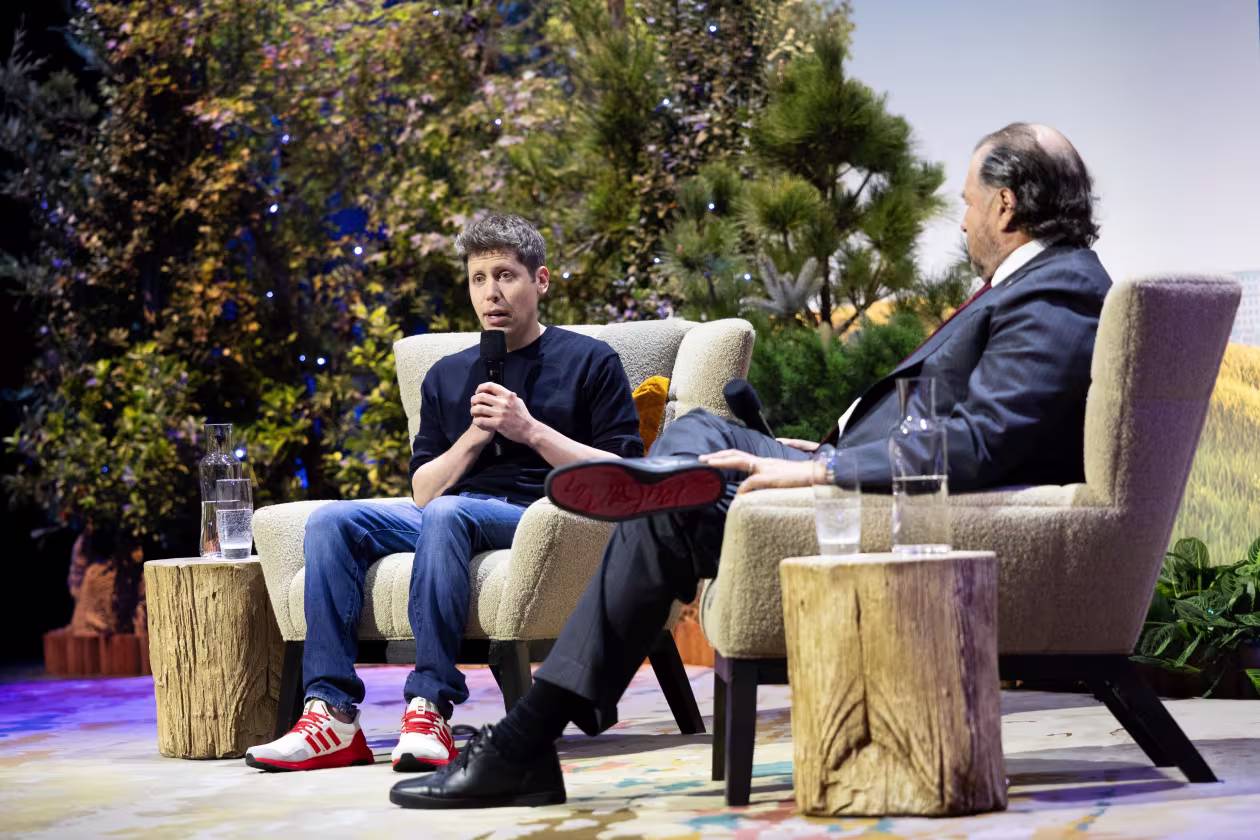 Sam Altman speaking with Marc Benioff on stage at Dreamforce 2026