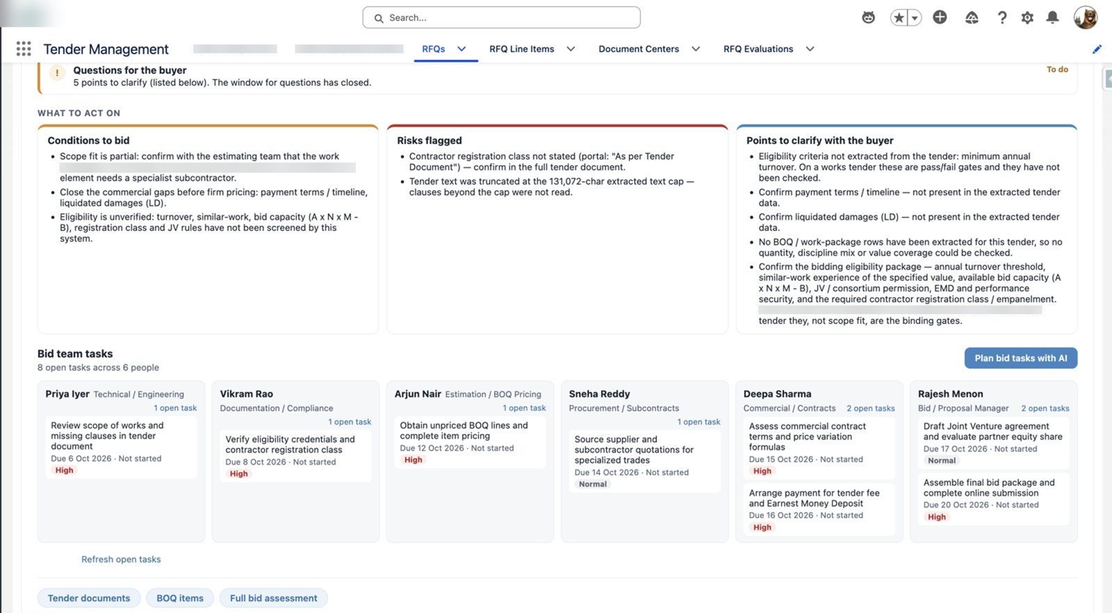 Conditions, risks and bid team tasks – Agentforce government tender management in Salesforce