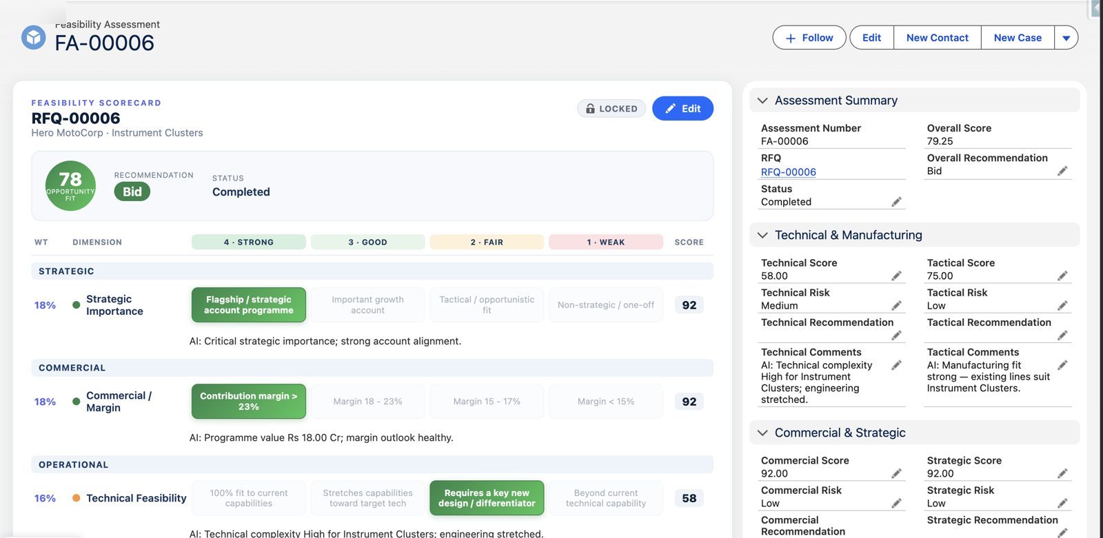 Weighted feasibility scorecard – Agentforce government tender management in Salesforce