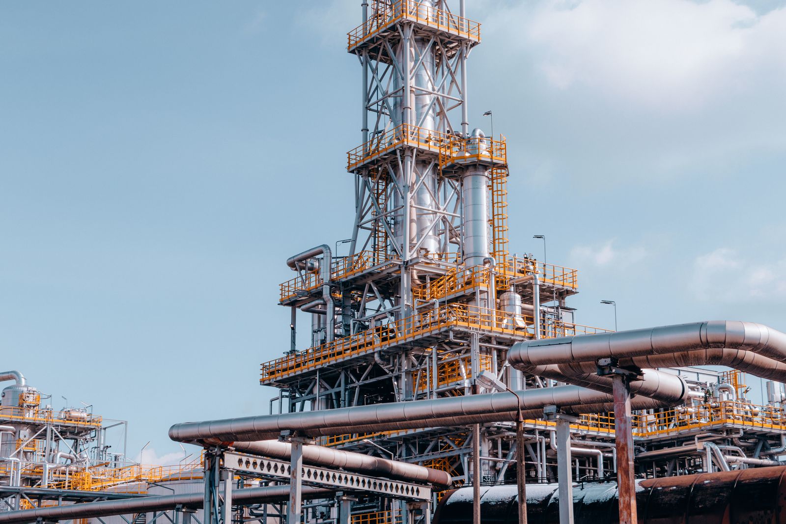 Industrial refinery towers and pipework