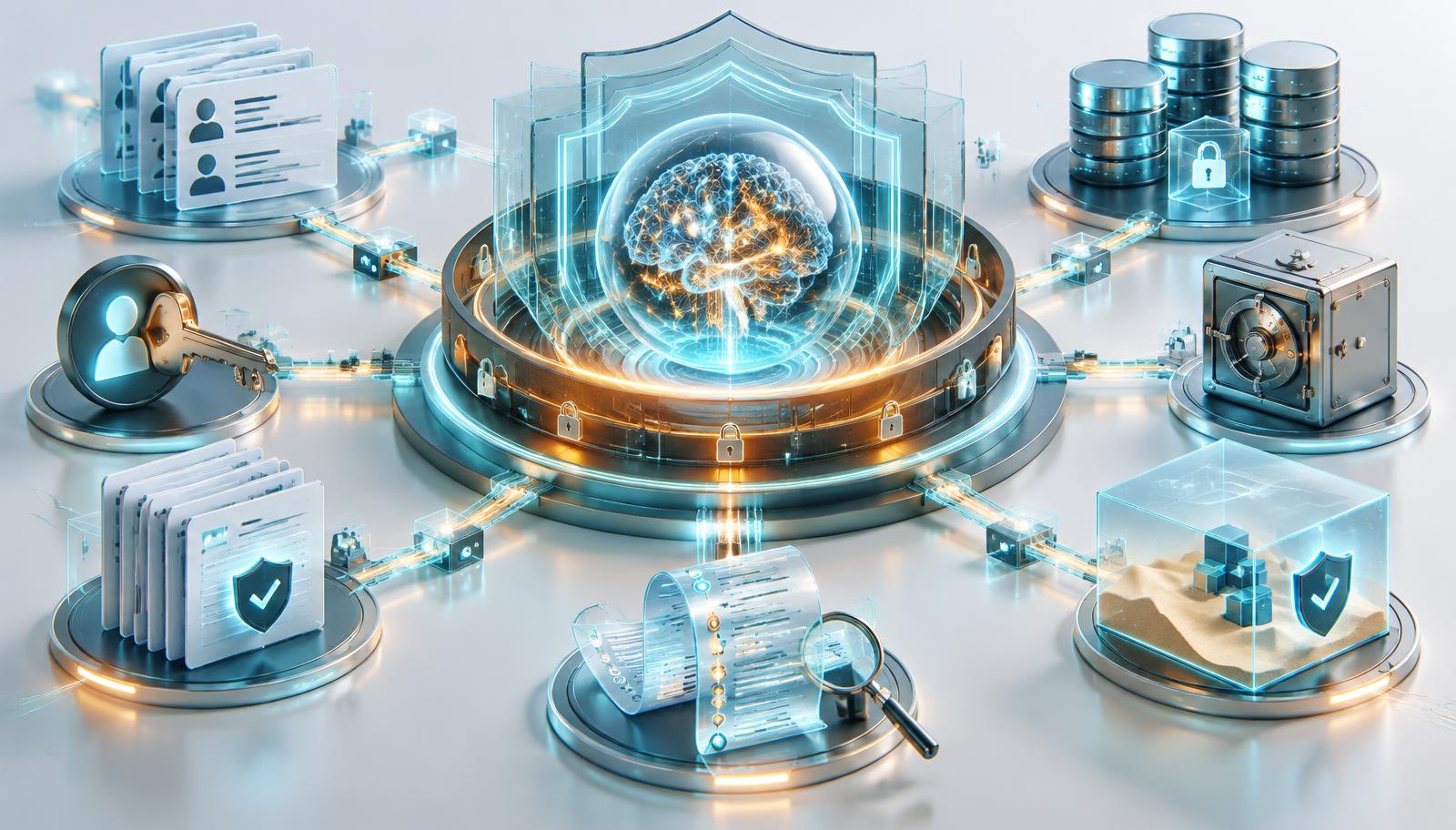 Enterprise AI agent protected by identity, encryption, audit, backup and sandbox security layers