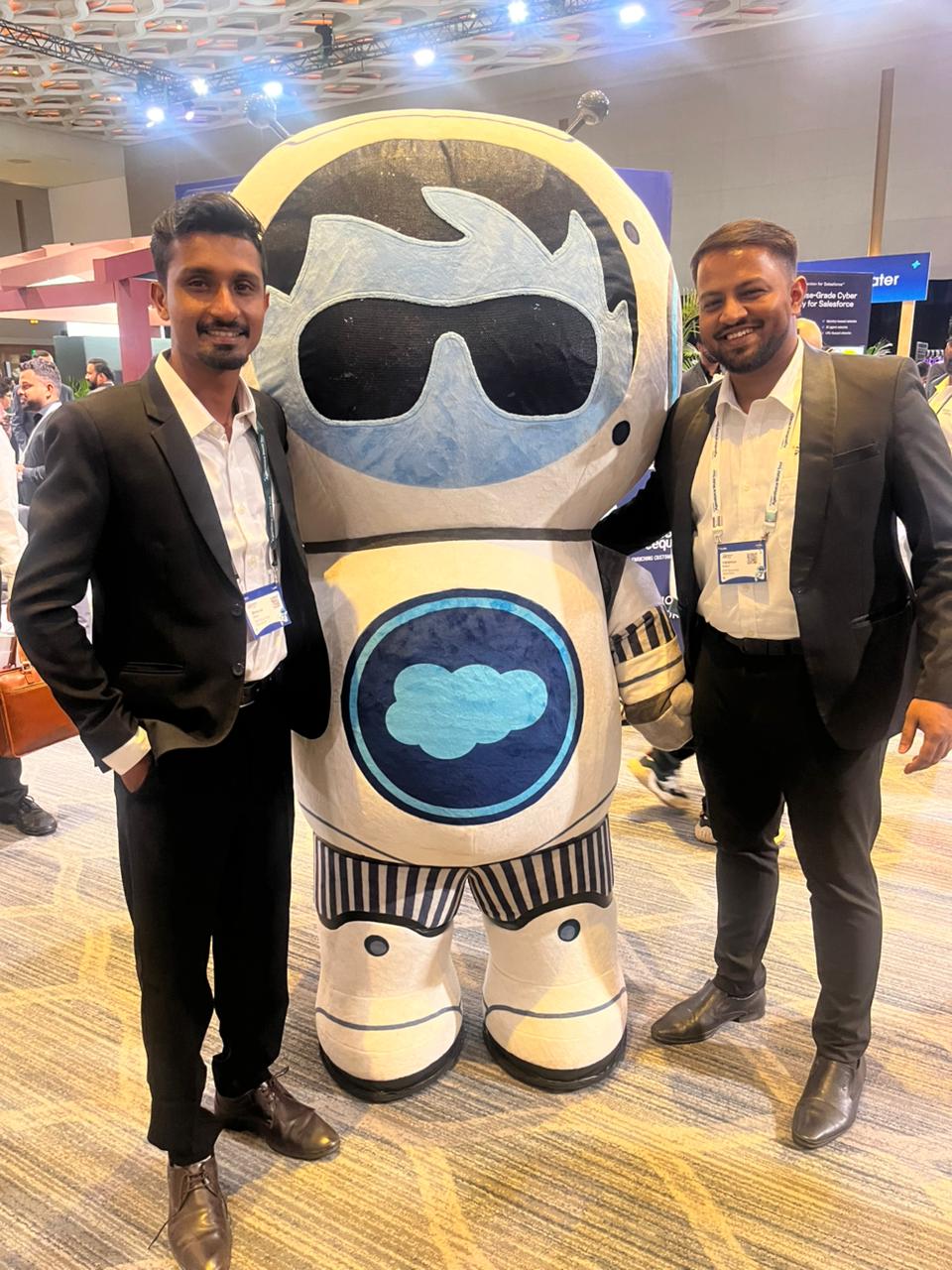 KVP team with the Astro mascot at Agentforce World Tour Mumbai
